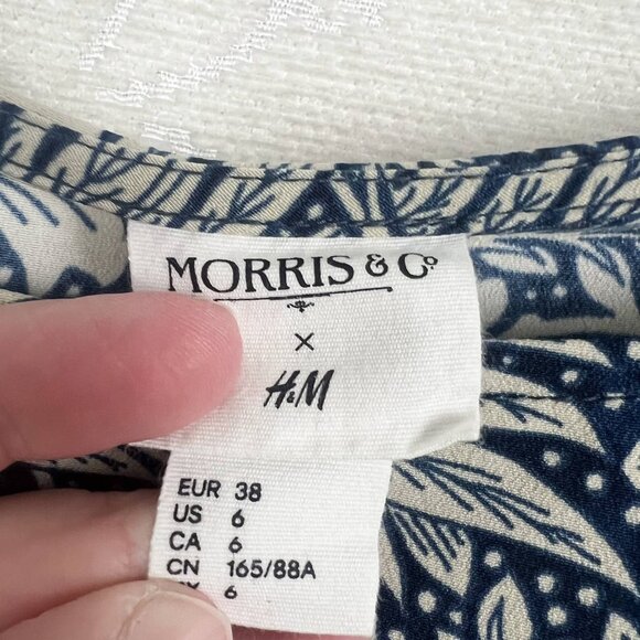 William Morris x H&M blue floral shift dress bow sleeve Arts & Crafts boho US 6 - Picture 6 of 8